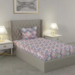 Raymond Home Delight Pink & Purple 104 TC Cotton Single Bedsheet with 1 Pillow Cover-image-2