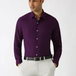Peter England Purple Cotton Regular Fit Texture Shirt-picture-40