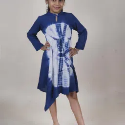 Kiddopanti Girls Blue & White Printed Full Sleeves Casual Dresses-picture-44