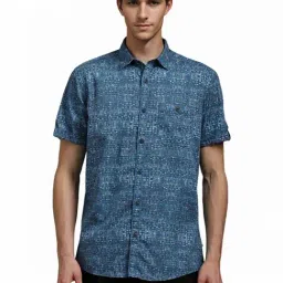 Louis Philippe Blue Cotton Slim Fit Printed Shirt-picture-30