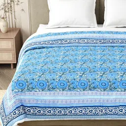 The Craft Monk Blue Printed Cotton Skin Friendly 350 GSM Mild Winter Quilt image 5