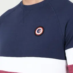 Peter England Navy Cotton Slim Fit Colour Block Sweatshirt image 4