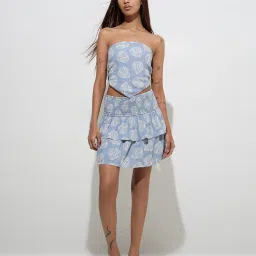 nuon women Nuon by Westside Dusty Blue Shell Pattern Tiered High-Rise Skirt image 3