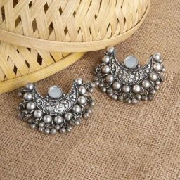 Teejh Ethnic Harini White Silver Oxidized Stud Earring-picture-27
