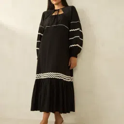 VIRGIO Black Cotton Embroidery Long Sleeves Shrug image 3