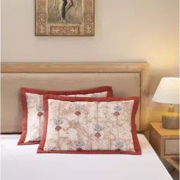 Maspar Hues Nouveau Tradition Water Lily Fiery Red & Beige Cotton 300 TC Pillow Sham - Set of 2-image-13