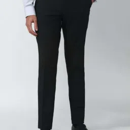 Peter England Black Slim Fit Checks Trousers-picture-17