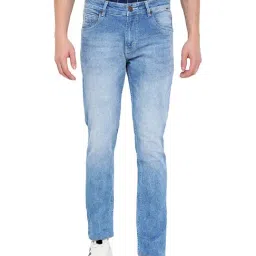 Cantabil Light Blue Regular Fit Heavily Washed Jeans-picture-29