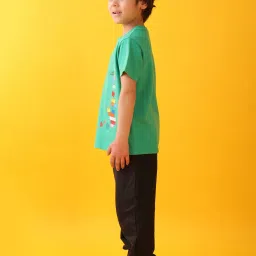 Anthrilo Boys Green & Black Cotton Regular Fit Self Joggers Set image 3