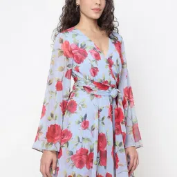Guess Laila Delight Roses Floral V-Neck Regular Fit Mini Flare Dress image 3