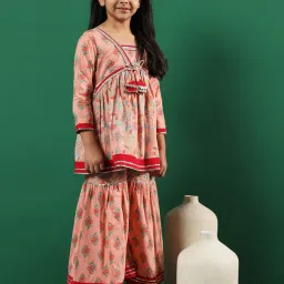 READIPRINT FASHIONS Kids Peach Printed Kurti with Gharara image 3