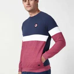 Peter England Navy Cotton Slim Fit Colour Block Sweatshirt image 3