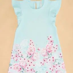 Pantaloons Junior Blue & Pink Floral Print Dress image 3