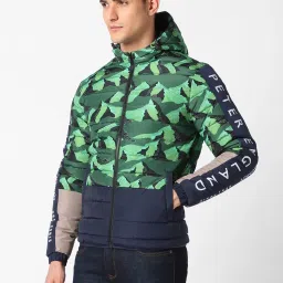 Peter England Green Regular Fit Quilted Hooded Jacket image 3