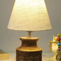 Homesake White & Brown Wood Carved-Shaped Table Lamp With Fabric Shade-picture-26