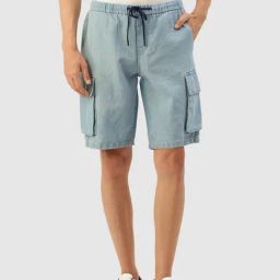 Bene Kleed Light Blue Cotton Regular Fit Shorts-picture-19