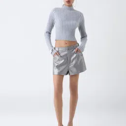 nuon women Nuon by Westside Silver Metallic High-Rise Shorts image 3