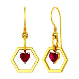 p.c. chandra jewellers BIS Hallmarked 22k Yellow Gold Hexagonal Drop Earrings with A Mini Red Heart for Women & Girls image 4