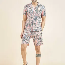 Sweet Dreams Peach Regular Fit Printed Shirt & Shorts Set image 3