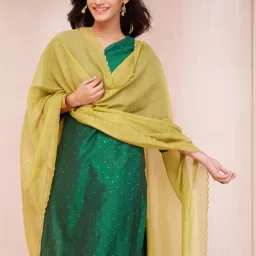 Fabindia Lime Green Woven Pattern Dupatta image 3