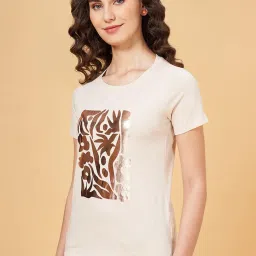 Honey by Pantaloons Beige Cotton Printed T-Shirt image 3