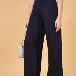 YU by Pantaloons Navy Cotton Flared Pants image 3