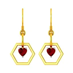 BIS Hallmarked 14k Yellow Gold Hexagonal Drop Earrings with A Mini Red Heart for Women & Girls-image-30