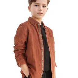 Rare Ones Boys Brown Cotton Solid Shirt image 3
