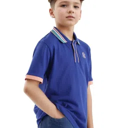 Rare Ones Boys Blue Cotton Embroidery Polo T-Shirt image 3