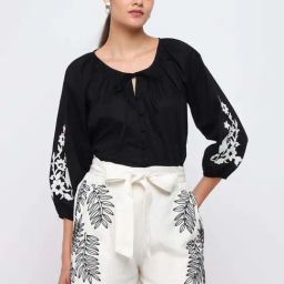 Cover Story Black Regular Fit Embroidered Top-picture-18