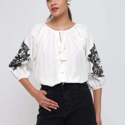 Cover Story White Relaxed Fit Embroidered Top-picture-4