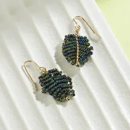 Accessorize London Blue Beaded Leaf Dangler Earrings-image-41