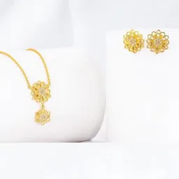 GIVA 92.5 Sterling Silver Golden Blooming Flower Necklace & Earring Set-image-86