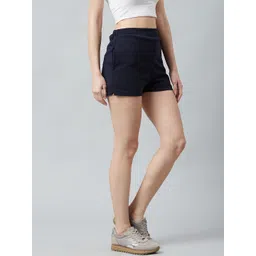 Athena Women Blue Solid Regular Fit Regular Shorts image 3