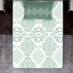 Spaces Atrium Turquoise Blue 100% Cotton 144 TC Single Bedsheet with 1 Pillow Cover image 3