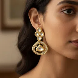 aadita Gold-Plated Kundan Studded Geometric Shaped Drop Earrings-picture-23