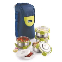 Magnus Blue & Silver Stainless Steel Airtight & Leak Proof Lunch Box Set with Bag-picture-22