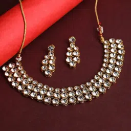 Aatmana White Gold-Plated Stone Studded Layered Necklace Set-image-77