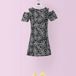 Peter England Kids Black Floral Print Dress-image-41