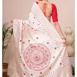 Crochetin Woven Design Kantha Work Silk Blend Ready to Wear Saree image 2