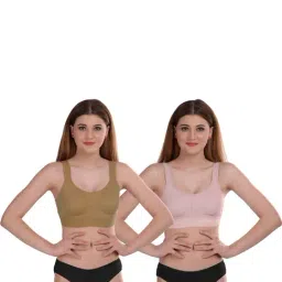 AROUSY Green & Beige Cotton Bra Panty Set - Pack Of 2-image-91