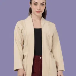 Kryptic Burgundy and Light Fawn Cotton Solid Open Front Shrug with Pockets, Pack of 2 image 3