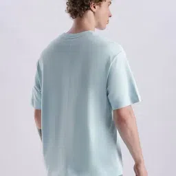CALVIN KLEIN Light Blue Solid Relaxed Fit Cotton T-Shirt image 2