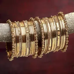 Zeneme Gold Plated Oxidised Bangles for Women Set of 40-picture-11