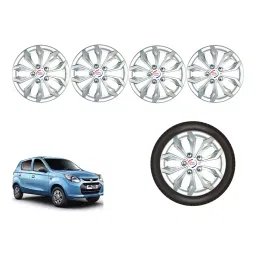 Auto Pearl Sil03_R Press Type Car Wheel Cover with Retention Ring 304.8 mm (12 Inch) Glossy Silver for Maruti Alto 800 STD (Set of 4)-picture-19
