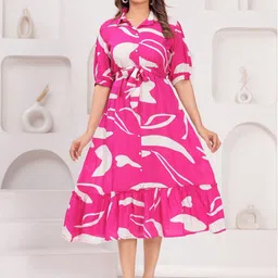 SARAI CREATIONS Women Abstract Printed Fit & Flare Midi Dress image 5