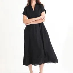 RAREISM Black Viscose Blend Checked Short Sleeves Dress-picture-31