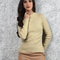 Crimsoune Club Beige Solid Long Sleeves Sweater-picture-43