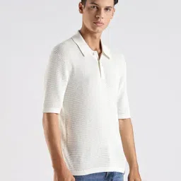 CALVIN KLEIN White Self Design Regular Fit Cotton Polo T-Shirt image 4