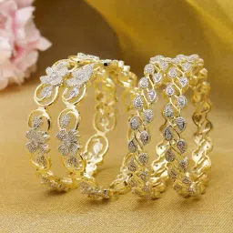 Zeneme Gold Plated American Diamond Studded Bangles for Women Set of 4-picture-28
